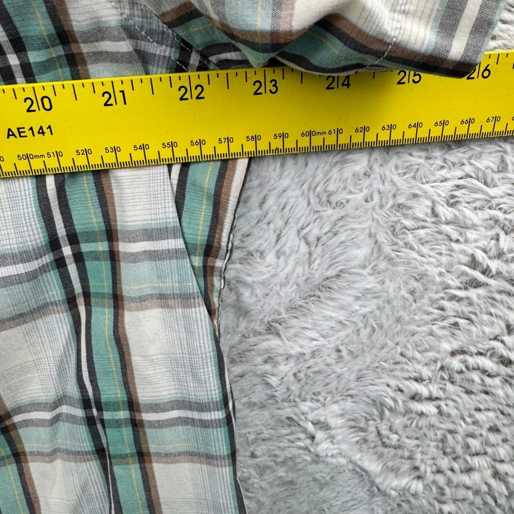 The North Face Plaid Button Up Shirt Men Large Teal Short Sleeve Hiking Gorpcore